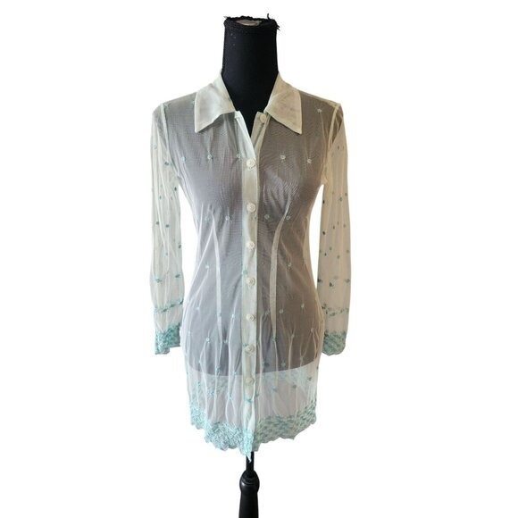 Hugo Buscati Sheer Long Sleeve Collared Long Sleeve Button Down Blouse Size S - Picture 2 of 10